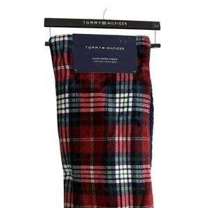 Tommy Hilfiger Plush Sherpa Throw Blanket Red Blue Plaid 50" x 70" Gift NEW